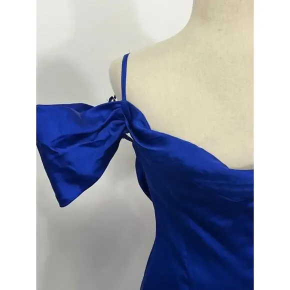 LA SEMAINE Paris Sz 34 2 Blue Silk Blend Off Shoulder Mini Dress NWT - Picture 5 of 10